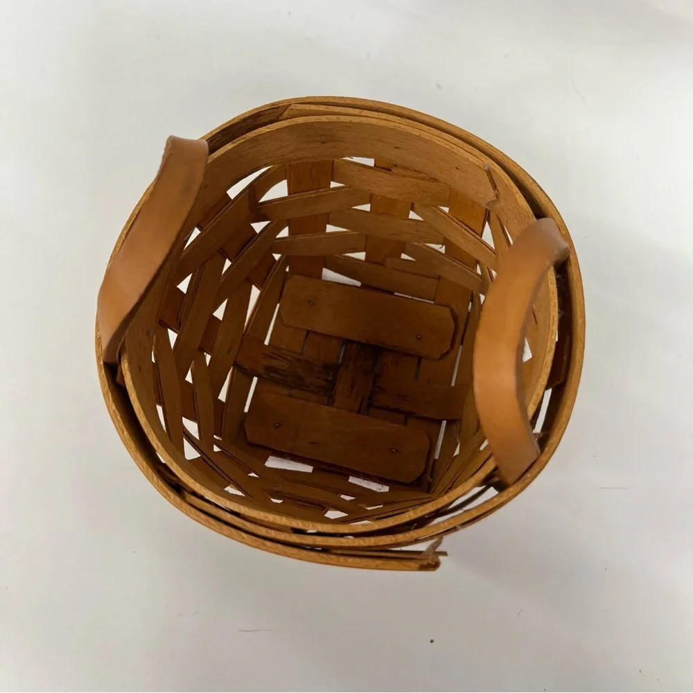 Longaberger 1995 Mini Round Planter Basket 0644 Leather Handles small